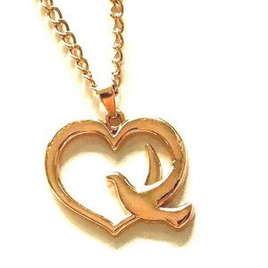 Rose Gold Dove Necklace Heart Pendant Peace Love Holy Spirit Plated 20"